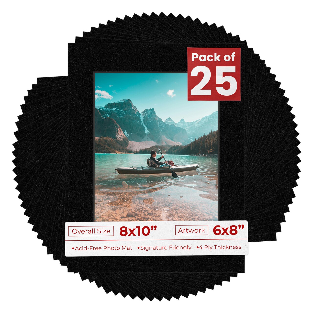 Black with Black Core Mat Board for 8x10 Frames - Fits 6x8 Photos